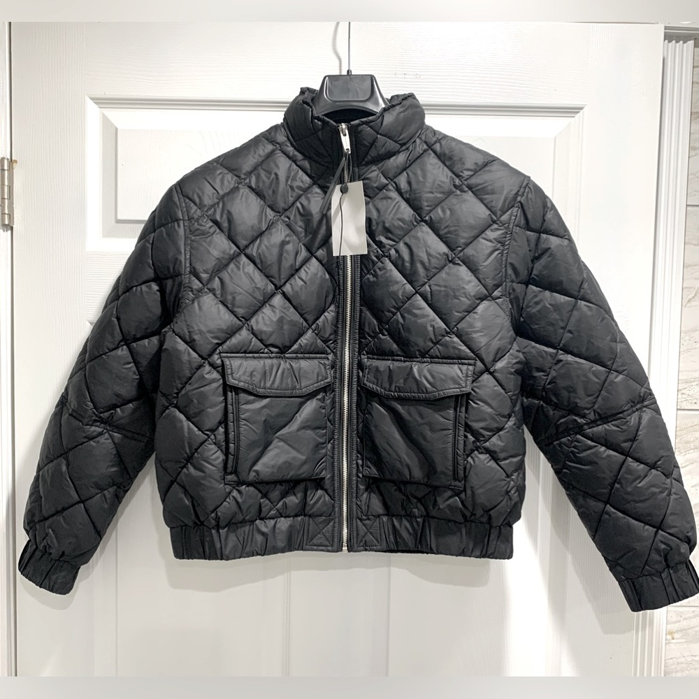 The Kooples Black Quilted Bomber Jacket